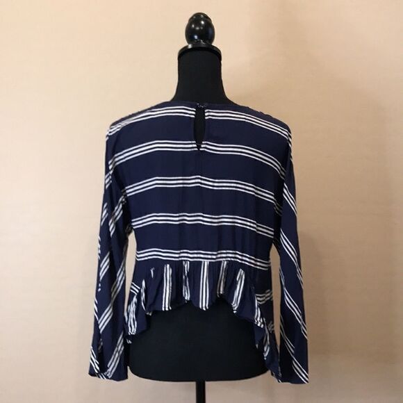 Zara Premium Denim Collection High Low Viscose Navy and White Stripe Top Size S - Picture 10 of 16
